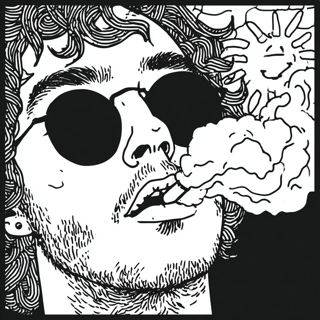psychedelic hipster man with sunglasses smoking