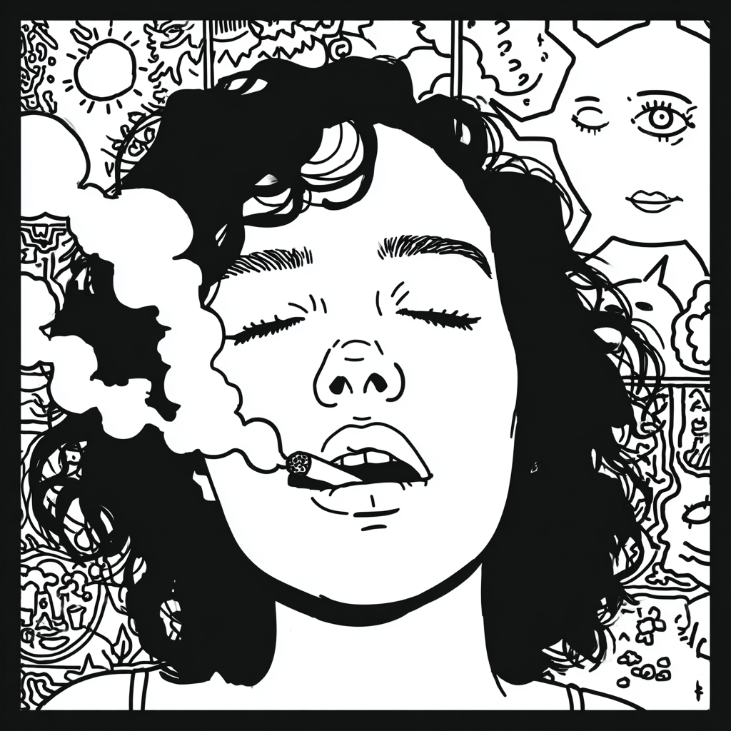 psychedelic illustration of a woman smoking